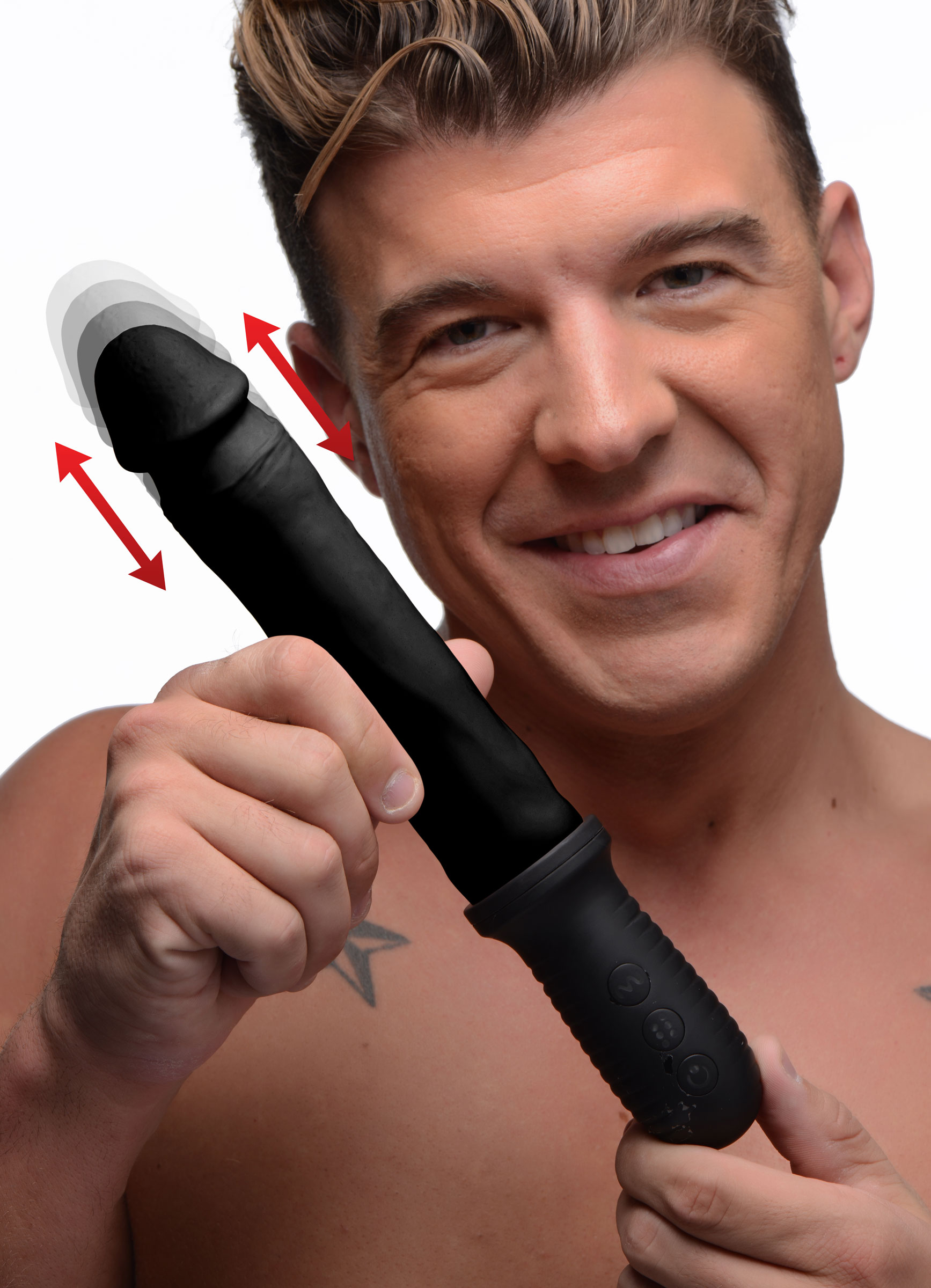 8X Auto Pounder Vibrating and Thrusting Dildo with Handle - Black 1 8X Auto Pounder Vibrating and Thrusting Dildo with Handle - Black