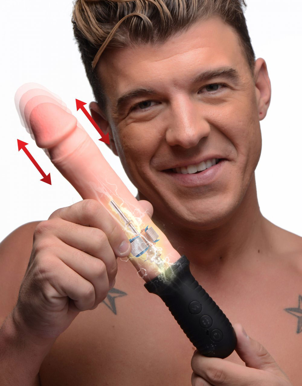 8X Auto Pounder Vibrating and Thrusting Dildo with Handle - Beige 1 8X Auto Pounder Vibrating and Thrusting Dildo with Handle - Beige